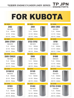 ভালো দাম KUBOTA এর জন্য এক্সক্যাভেটর ইঞ্জিন সিলিন্ডার লাইনার সিরিজ অনলাইন