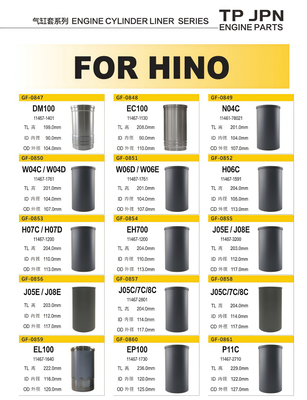 Buen precio Serial de revestimientos de cilindros para excavadores y motores para HINO En línea